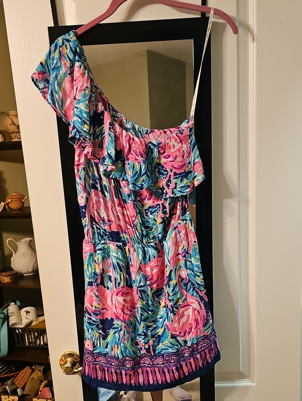 LILLY PULITZER 1 SHOULDER FLORAL PINK NAVY TURQ GREEN ROMPER SM